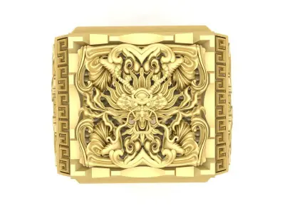 Ornate Square Signet Ring for Men 3D Model 3641 3D print model