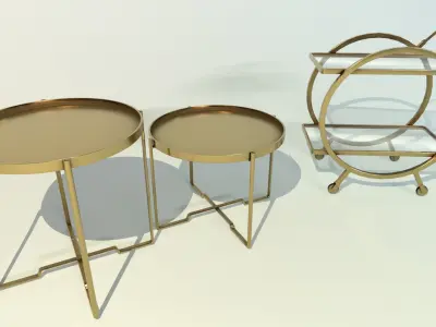 Architectural Deco Set - Cart and Table  Low-poly 3D model