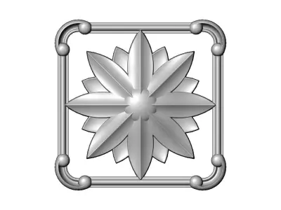 Square carved scroll arcs frame and faceted rosette relief 3D print model