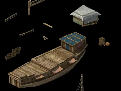Game Transportation - Large wooden boat 2704 3D model