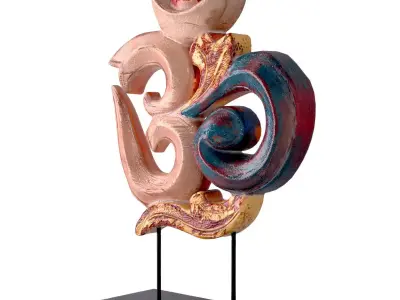 Antique Wooden Yellow and Green Om Symbol 3D model