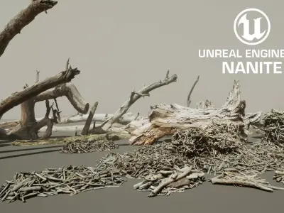 Driftwood Props for Unreal Nanite 3D model