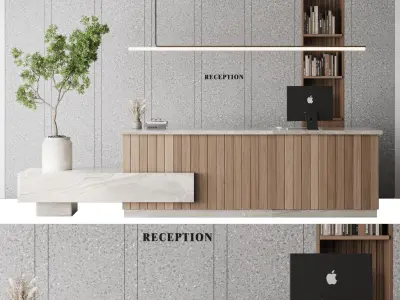 Reception Desk and Wall decor - office furniture 29 3D model