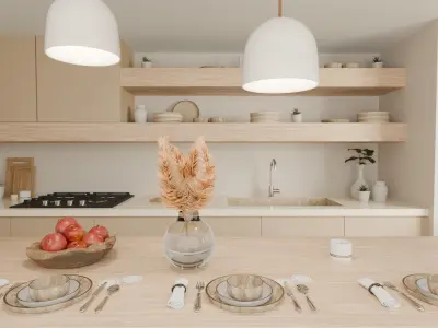 Minimalistic light wood neutral colors kitchen  Free 3D model