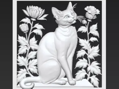 Cat and Flowers A31 3D print model