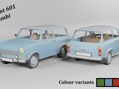 Trabant 601 and Trabant 601 Combi with interior Low-poly 3D model