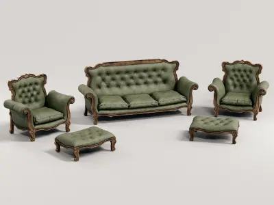furniture set - fancy antique Low-poly 3D model