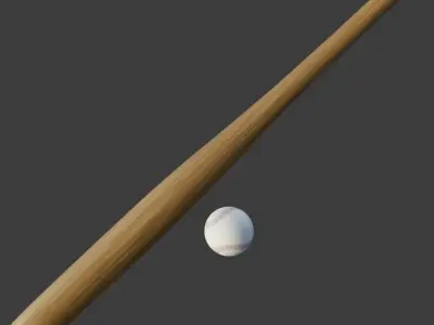 Baseball bat and ball Low-poly 3D model