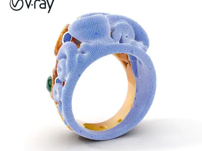 Intricate Gold Ring with Gemstone Model Pack Low-poly 3D model