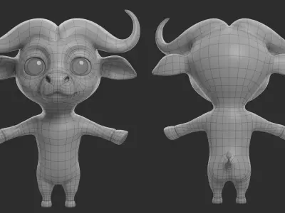 Buffalo Cartoon Low-poly 3D model