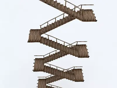 Old Wooden Staircase 02 Low-poly 3D model