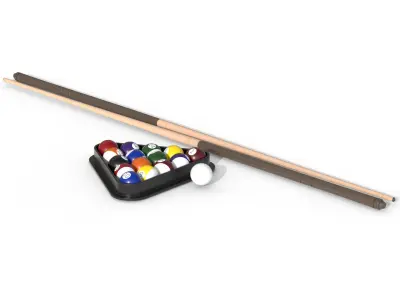 Billiards Balls And Cue Sticks Low-poly 3D model