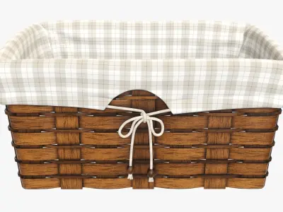 Wicker basket dark brown with fabric interior  3D model