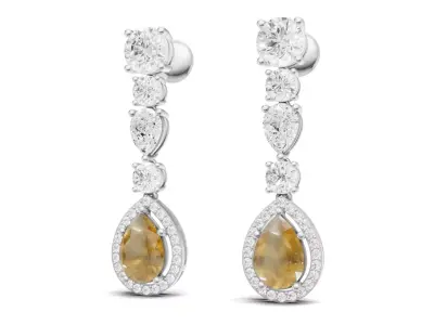 Pear Cut Blue Sapphire and Diamond Drop Earrings For Women 3D print model