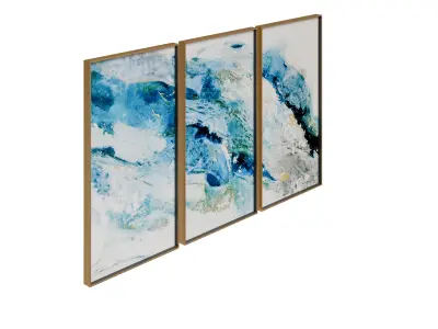 Abstract Turquoise Regalite 3-Piece Gold Framed Canvas Wall Art Low-poly 3D model