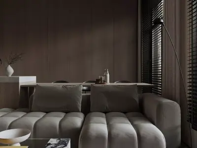 Interior scene kitchen and living room 3D model