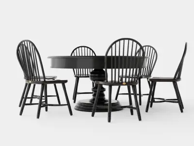 Cardiff black with Windsor chair black Dining Set Low-poly 3D model