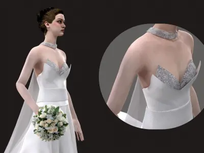 Luxury Wedding Dress - Low Poly Game Ready PBR 3D Model Free low-poly 3D model