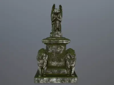statue 4 gravestone with on top Low-poly 3D model