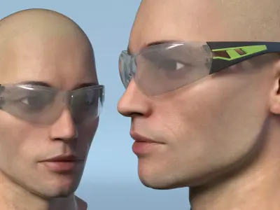 Industrial Eyewear on Head 3D model