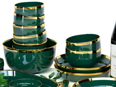 Collection of luxury tableware Service from porcelain 3D model