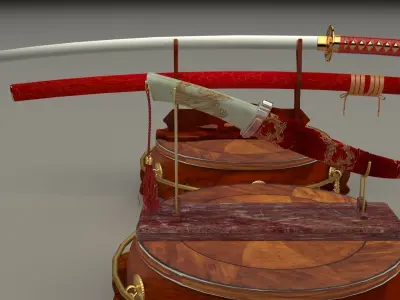 chinese display stand  with Japanese Samurai Sword  3D model