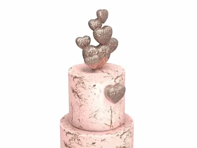  3D Two Tier Cake with Hearts decor 3D model