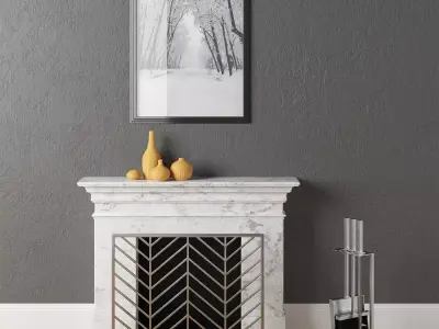 Fireplace with Chevron Screen 3D model