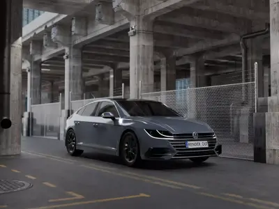 Modern exterior with VW Arteon R-line 2017 Low-poly 3D model