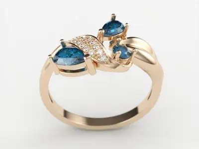 Design Women ring with gems and diamonds 3dm stl 3D print model 3D print model