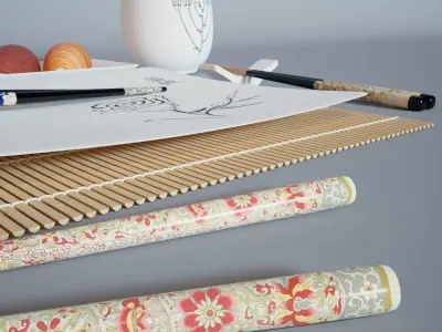 Sushi Set almond blossom hanging on wall 3D model