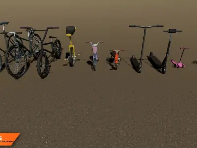 Vehicles - bicycles  scooters and skateboards 3D model