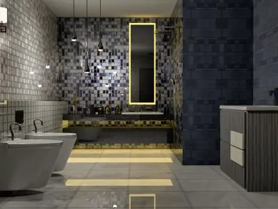 Bathroom-modern modern bathroom with tiled walls 3D model
