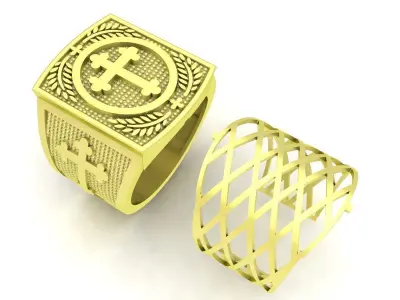 Christian Cross Gold Ring Jewelry 3D Model  3754 3D print model