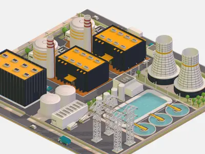 Presenting Nuclear Power Station Low-poly 3D model