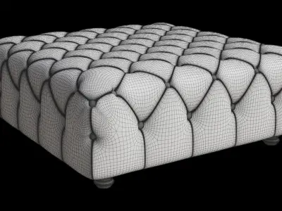 Large Pearl Grey Fabric Ottoman 3D model