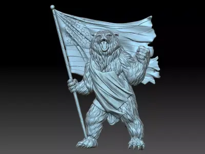 Bear with a flag 3D print model