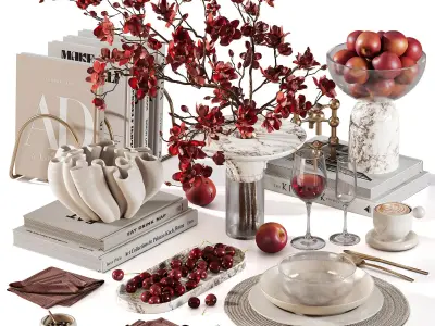  Red Harmony Cherry Blossom and Plum Coffee Table Set 3D model