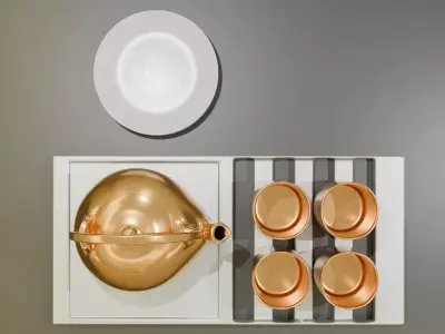 Japandi Teapot Cups and Tray - PBR Free 3D model