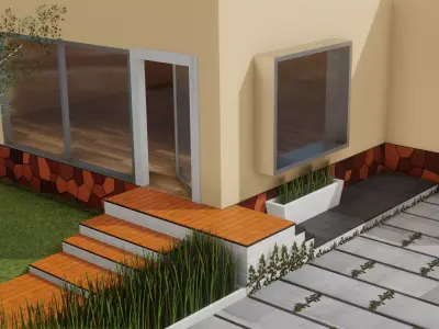 House with patio and steps Low-poly 3D model