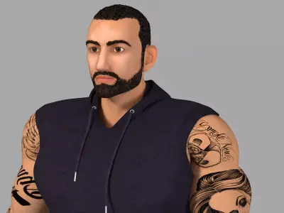 Muscular Gangster Rigged Character Low-poly 3D model