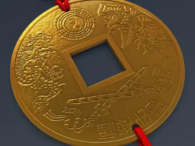 Hanging Feng Shui Coin M 1 3D model