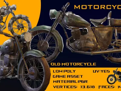 Pama classic motorcycle-Game assets  Low-poly 3D model