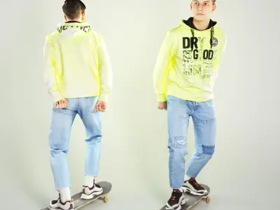 Young handsome man riding on skateboard 234 Low-poly 3D model