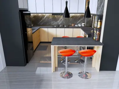 Luxury Modern Kitchen Set with Mini Bar 3D model