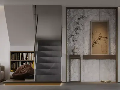 Modern living room dining room interior scenes 420 3D model