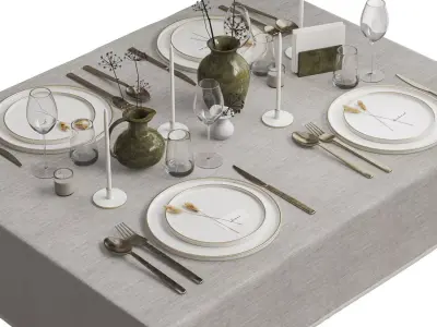 Tableware with Dried Flowers 3D model