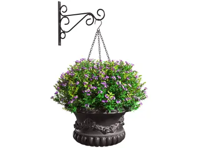 Hanging basket flowerpot rattan pot with flowers  3D model get