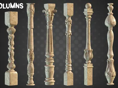30 Columns and 25 Ornaments brush 3D Models  Tutorials  Vol 7 Low-poly 3D model