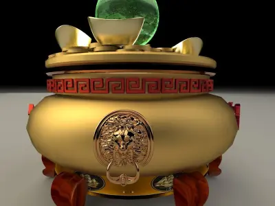 Chinese gold Ingot  pot  3D model